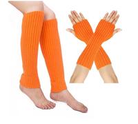 DACONGMING 2pc Beinstulpen Pulswärmer Stulpen Damen Set Frauen Winter Crochet Stricken Lange Armstulpen Warme Halbfinger Lange Gestrickt Beinwärmer Legwarmers Gestrickte für Winter (Orange, One Size)