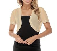 DACONGMING Bequemer Tüllschal für Damen mit sommerlicher, kurzärmliger, atmungsaktiver Strickjacke Flauschige Strickjacke Damen (Beige-D, XXL)