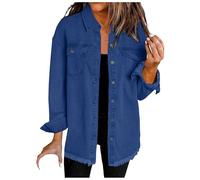 DACONGMING Frühlingsjacke Damen Jeansjacke Volltonfarbe Stretchy Langarm Trucker Jacke übergang Sommerjacken Button Down Streetwear Jacke Freizeitjacke mit Tasche S-XXL (Dark Blue, XXL)