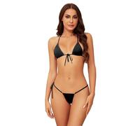 Dadress Micro Bikini Sets Extreme Sexy Neckholder Badeanzug Tie Side G-String Cheeky Thongs Bademode 2 Stück Mini Bikinis für Frauen, Schwarz, Einheitsgröße