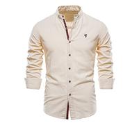 DaDuo Hemd Herren Slim Fit Business Casual Stehkragen Langarm Modern Basic Regular Fit Herren Hemden Mit Knöpfen Frühling Und Einfarbig Einfache Herren Freizeithemden D-Khaki S