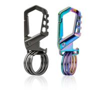 Daelesr 2 Stück Karabiner Schlüsselanhänger mit Flaschenöffner, Schlüsselbund für Auto & Camping, Key Organizer mit 3 Schlüsselringen, Schwarz & Bunt, Geschenk für Männer, Papa, Ehemann, Freund