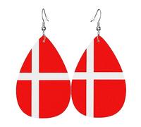 Dänemark Dänische Flagge Wassertropfen geformte Leder Ohrringe Doppelseitige Leder Ohrringe Frauen Mode Ohrringe, Einheitsgröße, Kunstleder