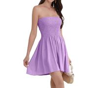 Daenery Damen Sommer Spaghettiträger Ärmellos Rückenfrei Hohe Taille Minikleid, Violett, Mittel