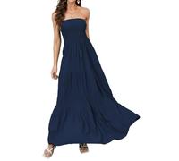 Daenery Trägerloses Maxikleid für Damen, A-Linie, Schlauch-Top, rückenfrei, lässiges Sommerkleid, Dunkles Marineblau , Groß