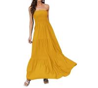 Daenery Trägerloses Maxikleid für Damen, A-Linie, Schlauch-Top, rückenfrei, lässiges Sommerkleid, Gelber Bernstein, Klein