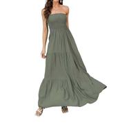 Daenery Trägerloses Maxikleid für Damen, A-Linie, Schlauch-Top, rückenfrei, lässiges Sommerkleid, Oliv/Blatt für mich (Leaf It to Me), Groß
