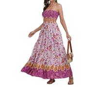 Daenery Trägerloses Maxikleid für Damen, A-Linie, Schlauch-Top, rückenfrei, lässiges Sommerkleid, Purple Iris, X-Groß