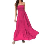 Daenery Trägerloses Maxikleid für Damen, A-Linie, Schlauch-Top, rückenfrei, lässiges Sommerkleid, Rosa, Magenta, Klein