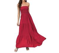 Daenery Trägerloses Maxikleid für Damen, A-Linie, Schlauch-Top, rückenfrei, lässiges Sommerkleid, rubinrot, Groß