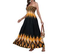 Daenery Trägerloses Maxikleid für Damen, A-Linie, Schlauch-Top, rückenfrei, lässiges Sommerkleid, Schwarz Diamant, X-Groß