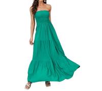 Daenery Trägerloses Maxikleid für Damen, Blumenmuster, schulterfrei, lässig, Strandparty, langes Kleid, Grün/Wald, Mittel