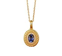 Daesar Damen Kette Gold 375 Echtgold, Charm Anhänger Vintage mit 1.2ct Saphir und Diamant Halskette Gold 45CM für Frauen