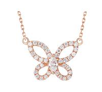 Daesar Damen Kette Rotgold 585 Echtgold, Charm Anhänger Schmetterling mit 0.2ct Diamant Halskette Rosegold 45CM für Frauen