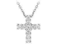 Daesar Damen Kette Weißgold 375 Echtgold, Charm Anhänger Kreuz mit Diamant 0.15ct Halskette Weißgold 45CM für Frauen