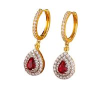 Daesar Damen Ohrringe Gold 585 Echtgold, Ohrhänger Hängend Tropfen mit 1.4ct Rubin und Diamant Ohrringe Hochzeit Braut Allergiefrei