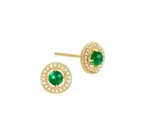 Daesar Damen Ohrringe Gold 585 Echtgold, Ohrstecker Rund mit 0.4ct Smaragd mit Diamant Hochzeit Ohrringe Frauen Nickelfrei