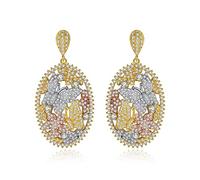 Daesar Damen Ohrringe Hängend Nickelfrei, Gold Ohrhänger Vergoldet Schmetterling und Blume mit Multicolor Zirkonia Hochzeit Ohrringe für Frauen Mädchen