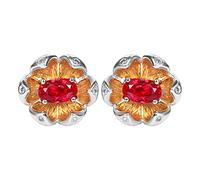 Daesar Damen Ohrstecker Bicolor 585, Ohrringe Blume mit 0.85ct Oval Rubin und Diamant Hochzeit Ohrstecker Allergiefrei