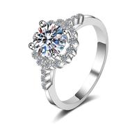 Daesar Diamant Ring Damen 18 Karat Weißgold 585, Trauringe Einzeln Blumen mit Diamant 1ct Eheringe Verlobungsringe für Frauen Große 49 (15.6)