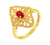 Daesar Ehering Damen Einzeln Gold 585, Verlobung Ring Frauen Blume mit Oval Rubin 0.45ct Trauringe Hochzeitsringe Nickelfrei Gr.50 (15.9)