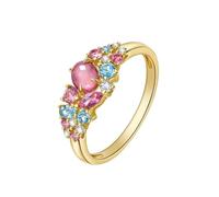 Daesar Ehering Damen Einzeln Gold 750, Verlobung Ring Frauen Blumen mit Rosa Turmaline Topas und Diamant Trauringe Hochzeitsringe Größe 54 (17.2)