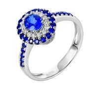 Daesar Eheringe 585 Weißgold Damen Einzeln, Hochzeit Ring Blume mit 1ct Saphir Trauringe Jahrestag Verlobung Ringe Frauen Große 59 (18.8)