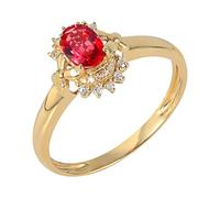 Daesar Eheringe 585er Gold, Damen Ringe Blume mit Oval Rubin 0.5ct Verlobung Jahrestag Ringe Trauringe Nickelfrei Gr.52 (16.6)
