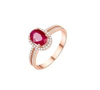 Daesar Eheringe 585er Rotgold, Damen Ringe Halo mit Oval Rubin und Diamant Trauringe Ringe Verlobung und Hochzeit Gr.65 (20.7)