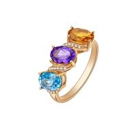 Daesar Eheringe Rotgold 750 Damen Einzeln, Frauen Ring Unendlich mit Amethyst Topas Citrin und Diamant Ringe Verlobung und Hochzeit Größe 58 (18.5)