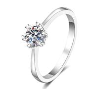 Daesar Eheringe Weißgold 750 Damen Einzeln, Frauen Ring Solitär mit 0.5ct Diamant Ringe Verlobung und Hochzeit Gr.61 (19.4)