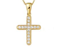 Daesar Halskette Damen Gold 375 Echtgold, Kette Anhänger Kreuz mit 0.23ct Diamant Halskette Gold 45CM für Charms