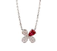 Daesar Halskette Damen Platin 950 Echtgold, Kette Anhänger Kleeblatt mit 0.5ct Rubin und Diamant Halskette Weißgold 45CM für Charms