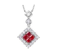 Daesar Halskette Damen Weißgold 375 Echtgold, Kette Anhänger Rhombus mit 0.28ct Rubin und Diamant 0.3ct Halskette Weißgold 45CM für Charms
