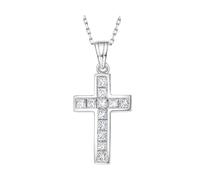 Daesar Halskette Damen Weißgold 9K Echtgold 375, Charms Anhänger Kreuz mit 0.4ct Diamant Kette Weißgold 45CM Wasserfest für Frauen