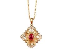 Daesar Halskette Gold 750 Damen, Gold Kette 45CM Charms Anhänger Blume mit 0.7ct Rubin und Diamant Halskette für Hochzeit Frauen
