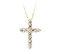 Daesar Kette Damen Gold 375 Echtgold mit Anhänger, Halskette Charms Kreuz mit Diamant 0.58ct Anhänger Kette Gold 45CM Wasserfest