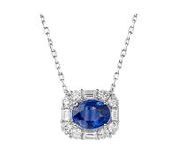 Daesar Kette Damen Platin 950, Halskette mit Anhänger 0.6ct Oval Saphir und Diamant 0.26ct Kette Weißgold 45CM Wasserfest