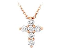 Daesar Kette Damen Rotgold 375 Echtgold mit Anhänger, Halskette Charms Kreuz mit 0.18ct Diamant Anhänger Kette Rosegold 45CM Wasserfest