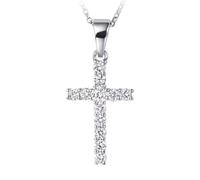 Daesar Kette Damen Weißgold 585 Echtgold mit Anhänger, Halskette Charms Kreuz mit 0.3ct Diamant Anhänger Kette Weißgold 45CM Wasserfest
