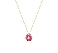 Daesar Kette Gelbgold 375 Damen mit Anhänger, Halskette Gold 45CM Blume mit Rubin 0.42ct und Diamant 0.06ct Anhänger Charms Kette Hochzeit Echtschmuck