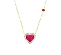 Daesar Kette Gold 375 9K Damen, Halskette Gold 45CM Charms Anhänger Herz mit Rubin und Diamant Hochzeit Kette für Frauen Echtschmuck