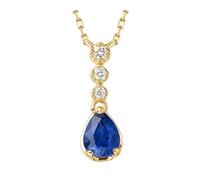 Daesar Kette Gold 585 14K Damen, Halskette Gold 45CM mit Anhänger 0.38ct Tropfen Saphir und Diamant 0.03ct Hochzeit Kette für Frauen Echtschmuck