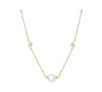 Daesar Kette Gold 750 18K Damen, Collier Halskette 45CM mit Perlen und 0.08ct Diamant Hochzeit Kette für Frauen Echtschmuck