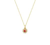 Daesar Kette Gold Damen 585 Echtgold, Halskette Anhänger Blume mit 0.12ct Rubin und Diamant 0.07ct Kette Gold 45CM Wasserfest