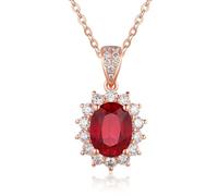 Daesar Kette Rotgold 375 Damen 45CM mit Anhänger, Halskette Sonnenblume mit 2ct Rubin und Diamant Anhänger Kette für Frauen Echtschmuck