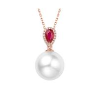 Daesar Kette Rotgold 750 Damen mit Anhänger, Halskette Rosegold 45CM 10MM Perle und Tropfen mit 0.3ct Rubin Diamant Anhänger Charms Kette Hochzeit Echtschmuck