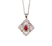 Daesar Kette Weißgold 375 Damen mit Anhänger, Halskette Weißgold 45CM Blume mit 0.7ct Rubin und Diamant Anhänger Charms Kette Hochzeit Echtschmuck