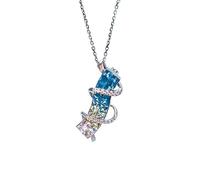 Daesar Kette Weißgold Damen 585 Echtgold, Halskette Anhänger Geometrie mit Saphir und Diamant Kette Weißgold 45CM Wasserfest