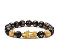 Daesar Männer Armbänder 17-21.5CM, Perlenarmband Herren 10MM Obsidian mit PiXiu und Mantra Charm Armbänder Perlen